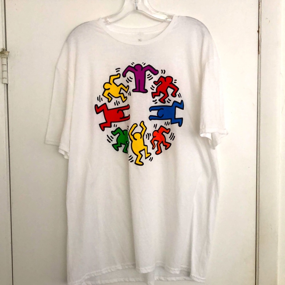 Keith Haring pop art white XL tee shirt